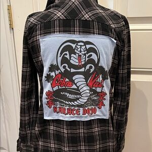 Upcycled Flannel Cobra Kai Karate Dojo Plaid Shirt and it is OP Large